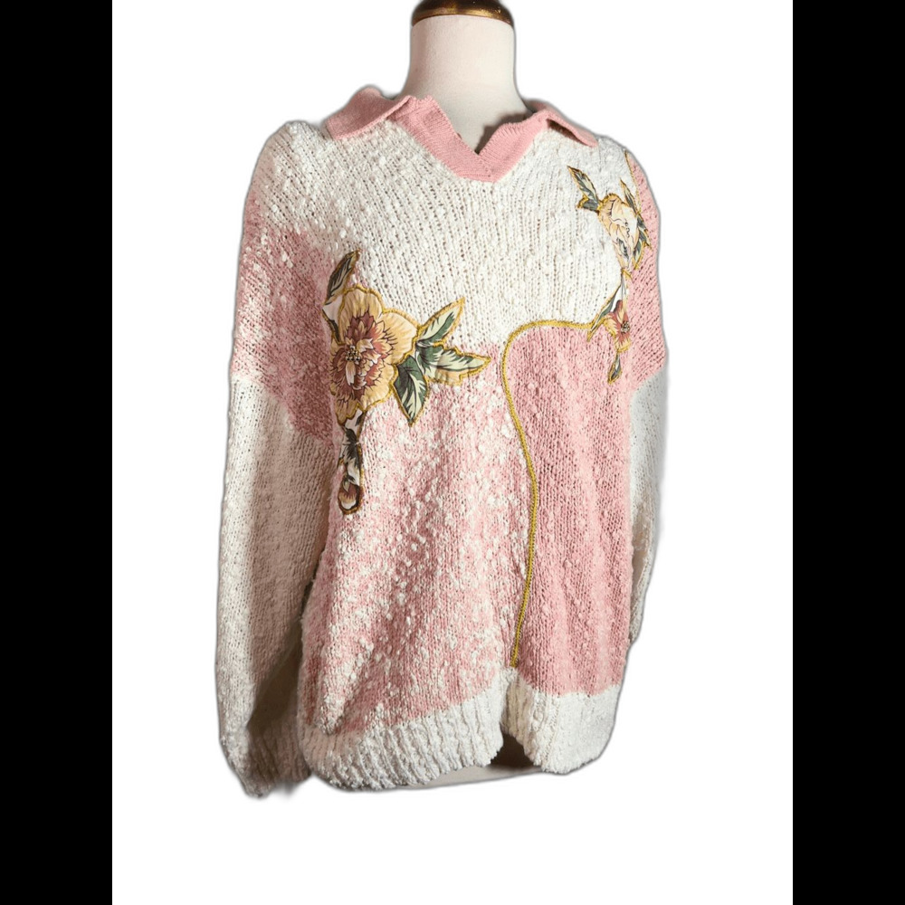 Diamond Hill Sweater Size L Vintage 80's Cream Romantic Academia Long Sleeve